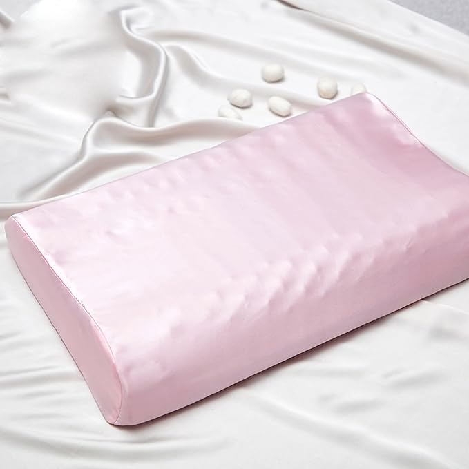 Silk Pillowcase for Memory Foam Pillow, Neck Pillow - Pure Mulberry Silk, Lotus Pink, 21" x 14.5" x 4.9"/4.2"