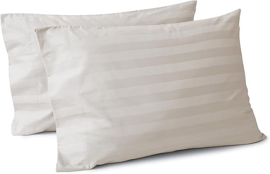 100% Egyptian Cotton Pillow Cases Set of 2, Standard Size 400 Thread Count Cooling Pillowcases, Soft and Breathable Pillow Covers with Envelope Closure, 20x26 Inches (Standard, Striped Light Beige)