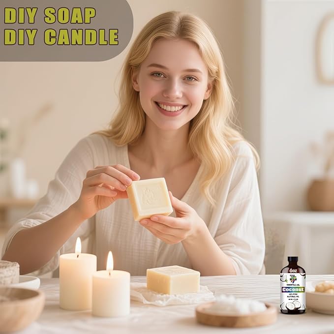 Coconut Essential Oil - Coconut Oils for Diffusers, Humidifiers, DIY Candles, Soap, Cleaning, Home, Office, Yoga, Massage, Gifts - 4 fl oz (120 ml) - GV77ZF