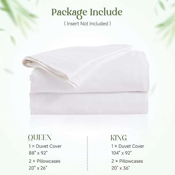 Simple&Opulence Cooling Duvet Cover Set King Size, 3 Pcs 100% Viscose Derived from Bamboo Hotel Luxury Silky Bedding Set, Breathable Soft Comforter Cover for Hot Sleeper with 2 Pillowcases(White)