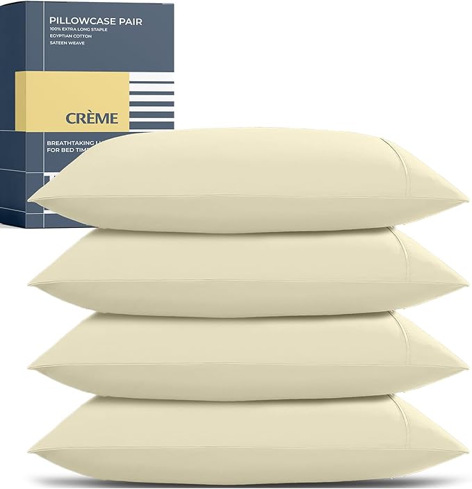 THREAD SPREAD 100% Egyptian Cotton Pillow Cases Queen Size Set of 4 - Luxury 1500 Series Queen Pillow Cases (Ivory), Soft Cooling Envelope Closure Hotel Quality Egyptian Cotton Pillowcases