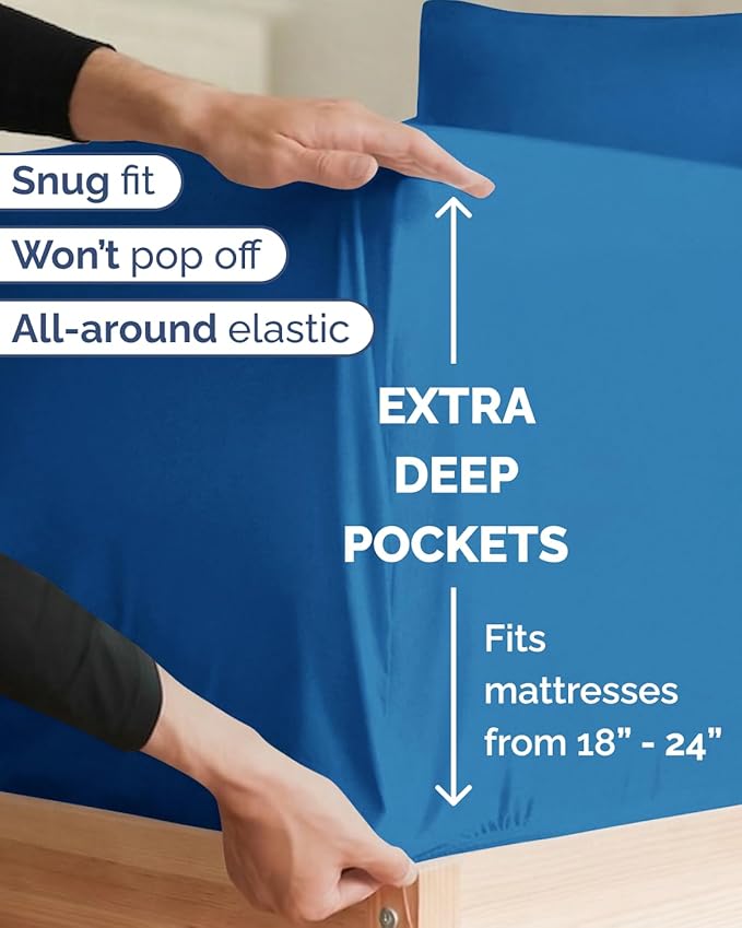 Extra Deep Twin XL Sheet Set - 3 Piece Breathable & Cooling Bed Sheets - Easily Fits 18 to 24 inch Mattress - Ultra Soft, Wrinkle & Fade Free w/ Extra Deep Pockets - Hotel Luxury Bedding - Royal Blue
