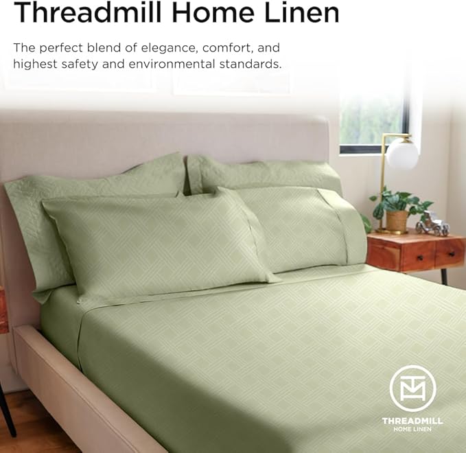 Threadmill Luxury King Pillow Cases 2 Piece Set| 800 Thread Count Jacquard Celine Sage Green | 100% Pure Cotton fits King Pillow | ELS Smooth Finish Pillow Protectors