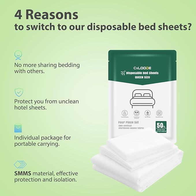 4 Pack Disposable Bed Sheets Queen, Disposable Travel Sheets for Travel with Quilt Cover and Pillowcase, Disposable Bedding Travel Bedding Disposable Sheets for Hotel Hospital