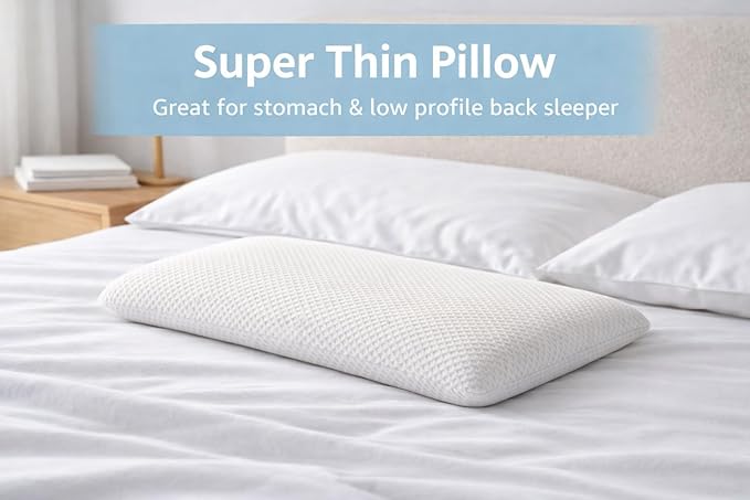DLIGHT BD Ultra Slim 2.7" Stomach Sleeping Gel Infused Memory Foam Pillow- Ultra Thin and Flat Design for Stomach and Back Sleepers