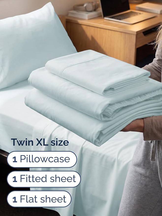 Extra Deep Twin XL Sheet Set - 3 Piece Breathable & Cooling Bed Sheets - Easily Fits 18 to 24 inch Mattress - Ultra Soft, Wrinkle & Fade Free w/ Extra Deep Pockets - Hotel Luxury Bedding - Ice Blue