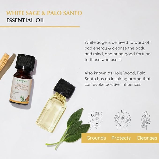 White Sage & Palo Santo Essential Oil Diffuser Blend by Aromafume | 3x10ml/0.33 fl oz | Aromatherapy Oil for Cleansing Negative Energy & Protection | Ethically sourced| Sage Oil for Smokeless Smudging