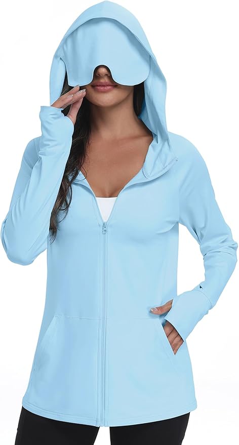 SeSe Code UPF 50+ Hoodie With Eye Mask Womens Zip Up Travel Jackets Sleep Sun Protection Shirts Pockets Outdoor Nap