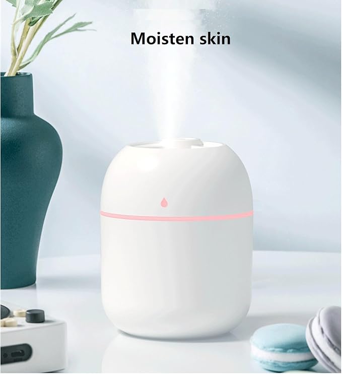 Mini USB Humidifier - Large Capacity, Ultra-Quiet 20dB, 2 Modes (Continuous/Intermittent) with Anti-Dry Burn & Night Light, Nano Mist for Room/Car/Office Desk (<10㎡) (Pink, 330ml)