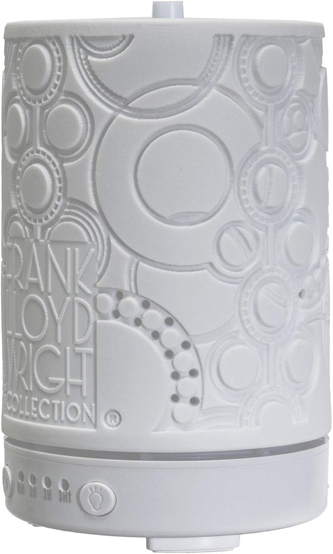 Frank Lloyd Wright Collection Design Inspired Porcelain Aroma Diffusers for Essential Oils 4 Timer Color Changing LED Night Light Auto Off (OYA Carving)