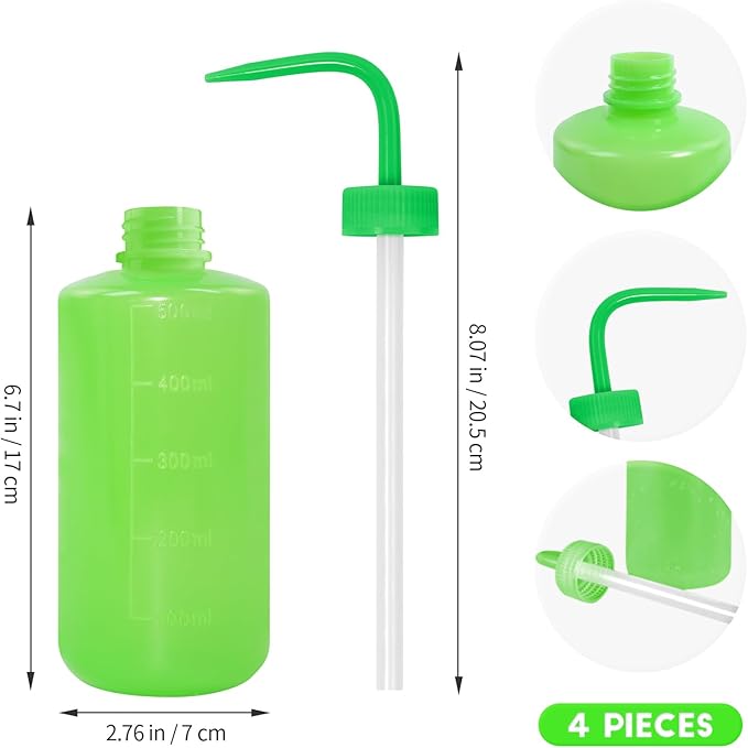 4 Packs Tattoo Wash Bottle Water Squirt Squeeze Diffuser Bottles (Green, 500ml)