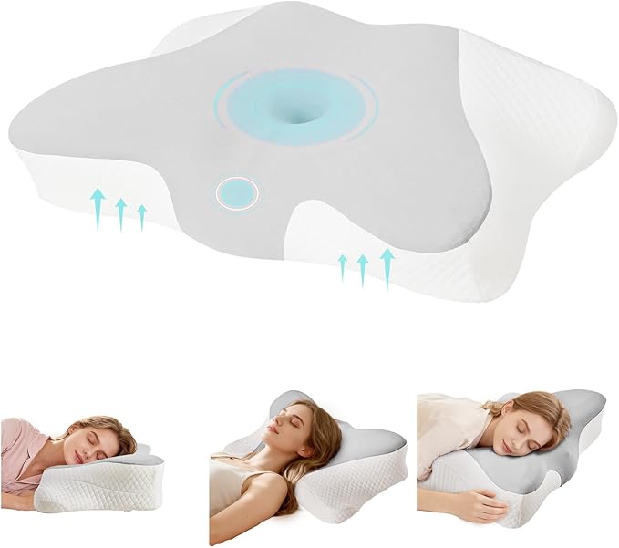 Cervical Neck Pillow, Memory Foam Pillow for Neck Pain Relief, Ergonomic Bed Pillow with Neck Support for Side, Back & Stomach Sleepers, Queen Size, Grey