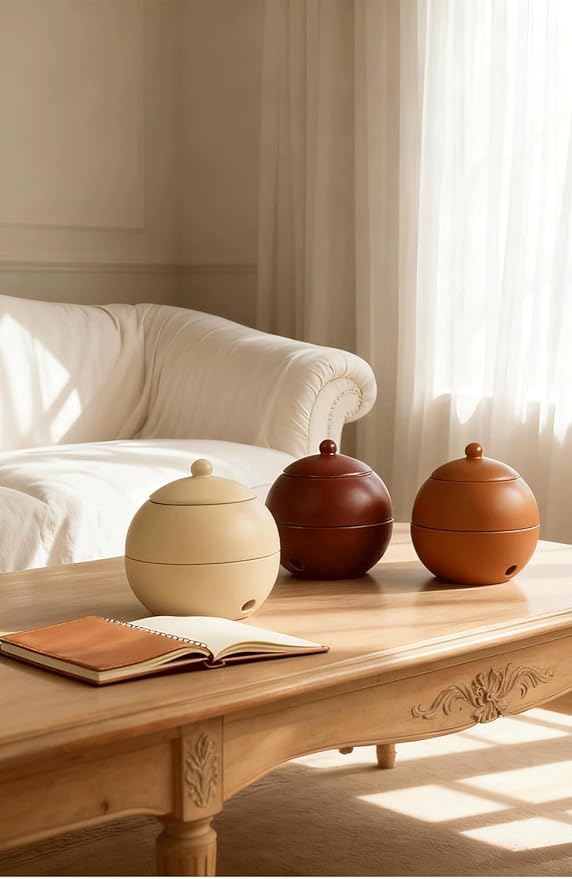 Modern Ceramic Essential Oil Diffuser, Spherical Design, 30ml Capacity, 10cm Height, Multiple Colors Available, 400g Weight (Wine red)