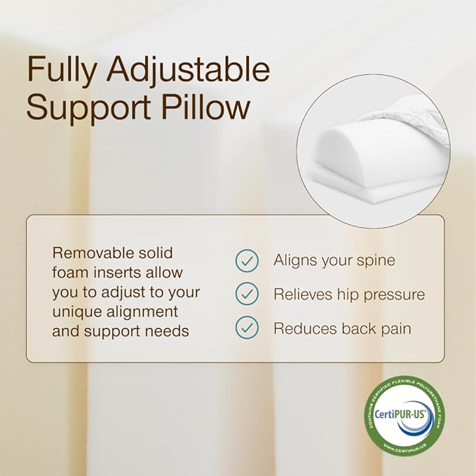 Coop Home Goods Four Position Adjustable Support Pillow, 21 x 8 Half-Moon Shape with Memory Foam Insert, Wedge Pillow for Knee, Leg, Neck, Lumbar and Pressure Points Support