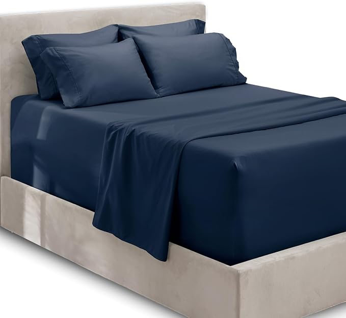 Hearth & Harbor Extra Deep Pocket Sheets - Fits Mattress 18-24 Inches Deep - Extra Deep Pocket California King Size - 6 Piece Cal King Sheets - Cal King, Navy Blue