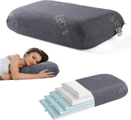 Adjustable Memory Foam Pillow - Combined Thin Pillow to Adjust Softness/Support, 10 Heights of Adjustable Piliow for Neck Pain Relief, CertiPUR-US Memory Foam Plilow for Stomach/Side/Back Sleeper
