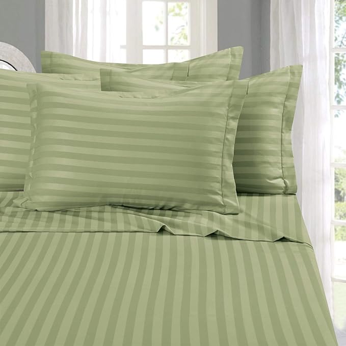 Elegant Comfort Best, Softest, Coziest 6-Piece Sheet Sets! - 1500 Premier Hotel Quality Luxurious Wrinkle Resistant 6-Piece Damask Stripe Bed Sheet Set, King Sage/Green (Pack of 2)
