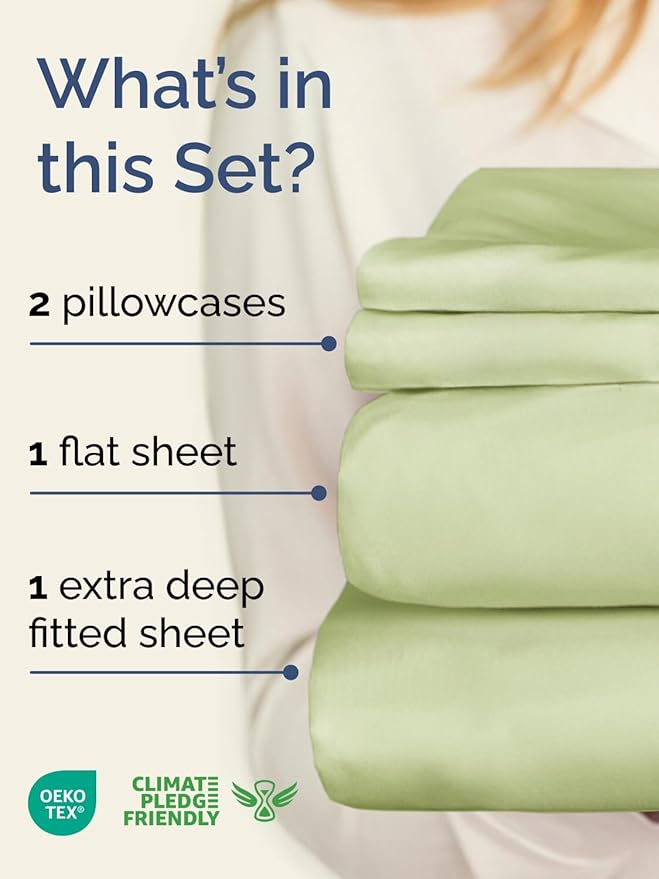 Extra Deep Twin Sheet Set - 4 Piece Breathable and Cooling Sheets - Hotel Luxury Bedding for Women, Men, Kids & Teens - Easy & Secure Fit - Soft, Wrinkle Free & Comfy - Extra Deep Pockets - Light Sage