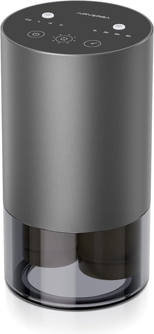 Airversa Dual-Nozzle Waterless Essential Oil Diffuser for Home Rechargeable Scent Diffusers with 5 Timer Settings, 4 Mist Levels with Vehicle Mode for Car Room Studio Office, Iron Grey Metal