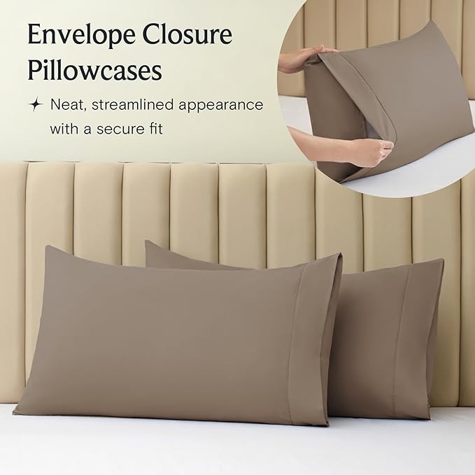 LuxClub 4 PC Full Sheet Set, Breathable Luxury Bed Sheets, Deep Pockets 18" Wrinkle Free Cooling Bed Sheets Machine Washable Hotel Bedding Silky Soft - Dark Khaki Full