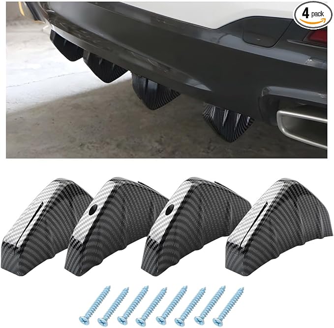 KVAEY 4 PCS Car Rear Lower Bumper Wing Lip Diffuser, Shark Fin Vehicle Spoiler Wing Rear Bumper Decoration, Universal Spoiler Fin Protector with Screw for Cars Trucks SUVs (Carbon Fiber)