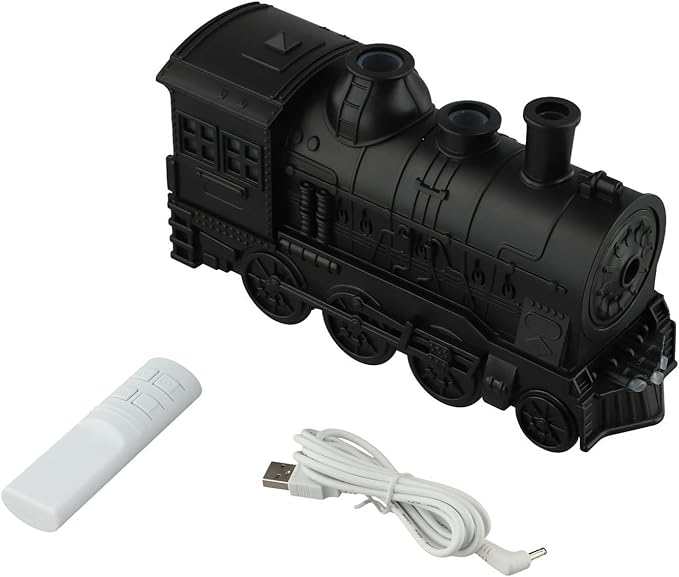 300ml Steam Train Essential Oil Diffuser Cool Mist Humidifier with Retro Design Ultra-Quiet Operation Dual Ambient Light Modes Auto Shut-Off for Bedroom or Office(Black)