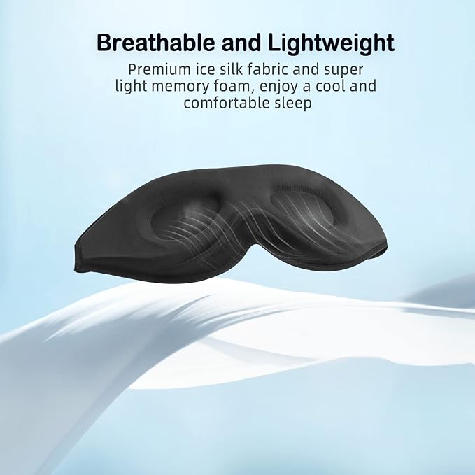 Sleep Mask (Black) + Eye Mask Sleeping (Blue) for Women Men Side Sleeper, Light Blocking 3D Contoured Cup Sleeping Mask, Soft Breathable Sleep Eye Mask with Adjustable Elastic Strap