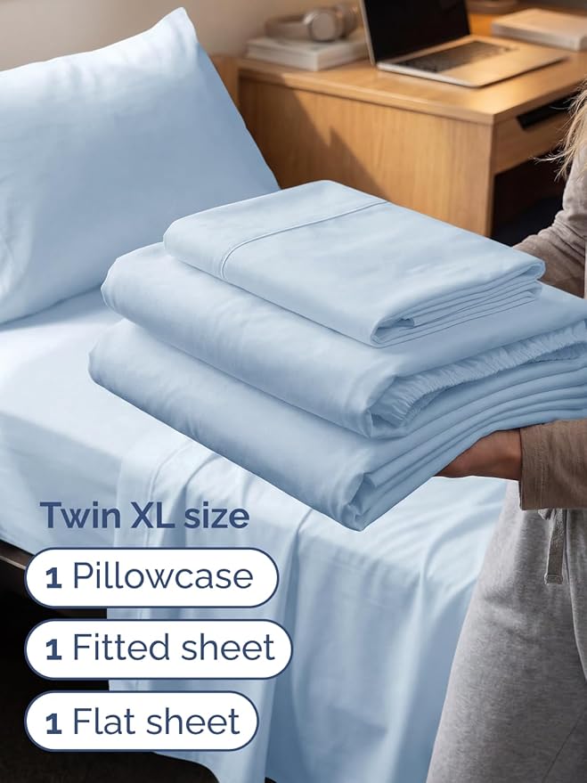 Extra Deep Twin XL Sheet Set - 3 Piece Breathable & Cooling Bed Sheets - Easily Fits 18 to 24 inch Mattress - Ultra Soft, Wrinkle & Fade Free w/ Extra Deep Pockets - Hotel Luxury Bedding - Sky Blue