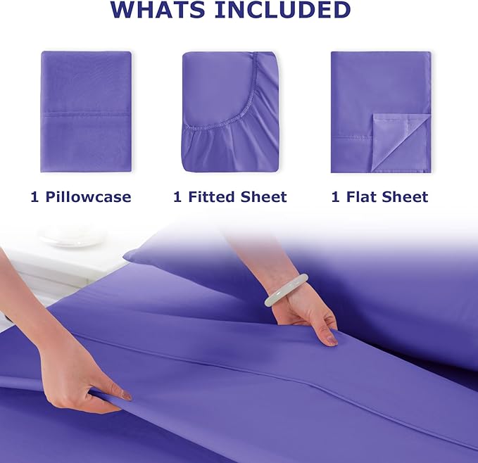 Twin XL Size Bed Sheet Set - 3 Piece Soft Microfiber Sheets with Deep Pockets, Cooling Technology, and Wrinkle-Free Pillowcase. Hotel-Quality, Durable Bedding, Very Peri