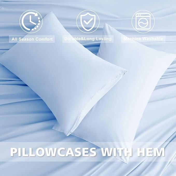 Twin Size 3 Piece Bed Sheet Set - Ultra Imitation Cotton-Premium Breathable & Cooling Sheets - Hotel Luxury Bed Sheets Deep Pocket up to 15"- Wrinkle, Fade, Stain Resistant (Light Blue, Twin)