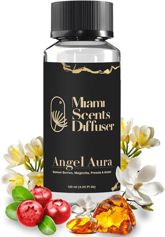 Angel Touch Essential Oil Refill Luxury Hotel Inspired, Long Lasting Aroma for Home & Office Diffuser, 120ml Fresh Blend of Summer Berries, Magnolia Freesia Amber - Scent for Spa Wellness Aromatherapy