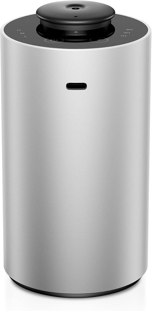 Airversa Waterless Essential Oil Diffuser for Home, Rechargeable and Portable Scent Diffuser with 3 Countdown Timers & Mist Levels for Car Room Studio Office, Scenta Lux Premium Metal Silver