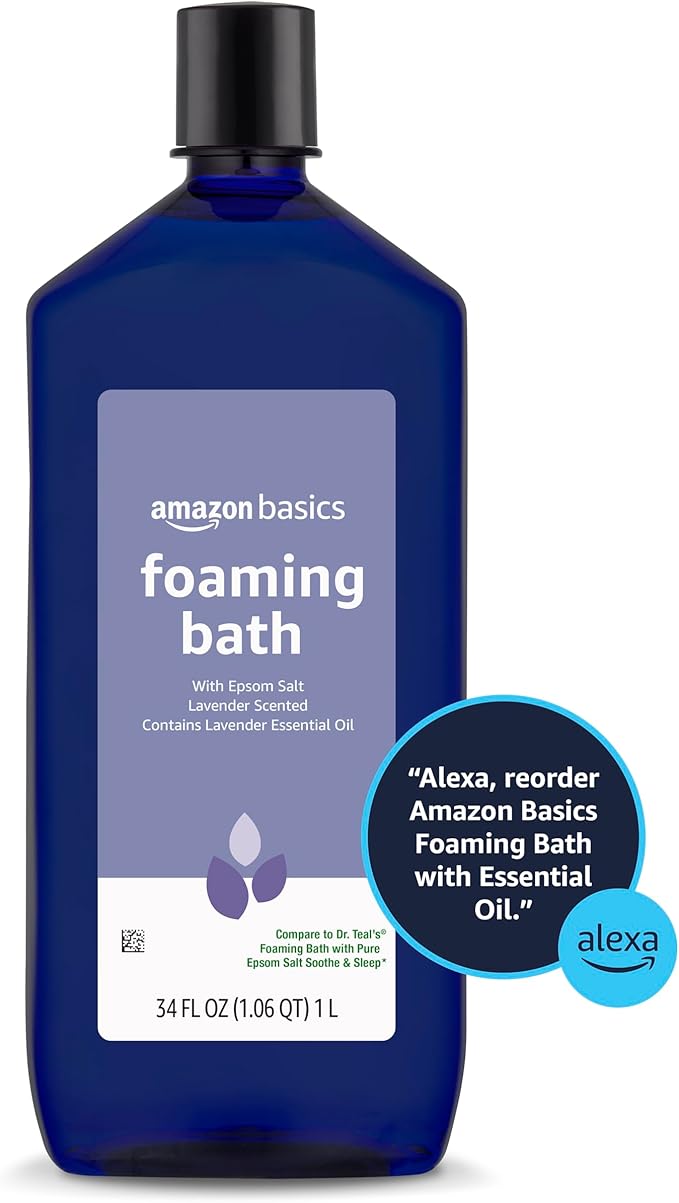 Amazon Basics Lavender Scented Foaming Bath with Essential Oil and Epsom Salt, Soothing, 34 Fluid Ounce (Pack of 2)