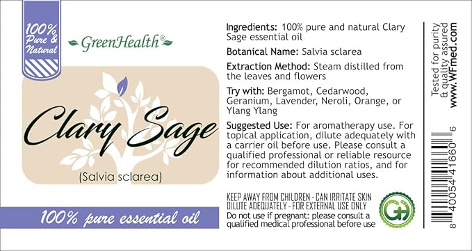 Clary Sage Essential Oil - 128 fl oz (1 Gallon) Plastic Bottle w/Cap - 100% Pure Essential Oil by GreenHealth