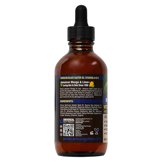 Jamaican Mango & Lime Black Castor Oil – Hair & Scalp Oil for Locs, Braids, Twists & Natural Hair – Strengthens, Moisturizes & Promotes Hair Growth (4oz (Pack of 1), Vitamins A-D-E)