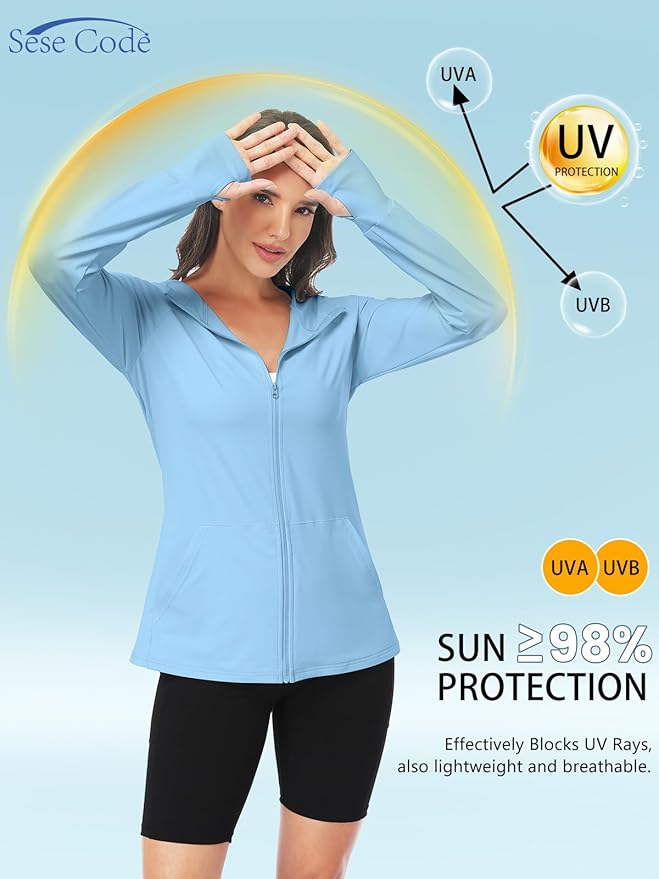SeSe Code UPF 50+ Hoodie With Eye Mask Womens Zip Up Travel Jackets Sleep Sun Protection Shirts Pockets Outdoor Nap