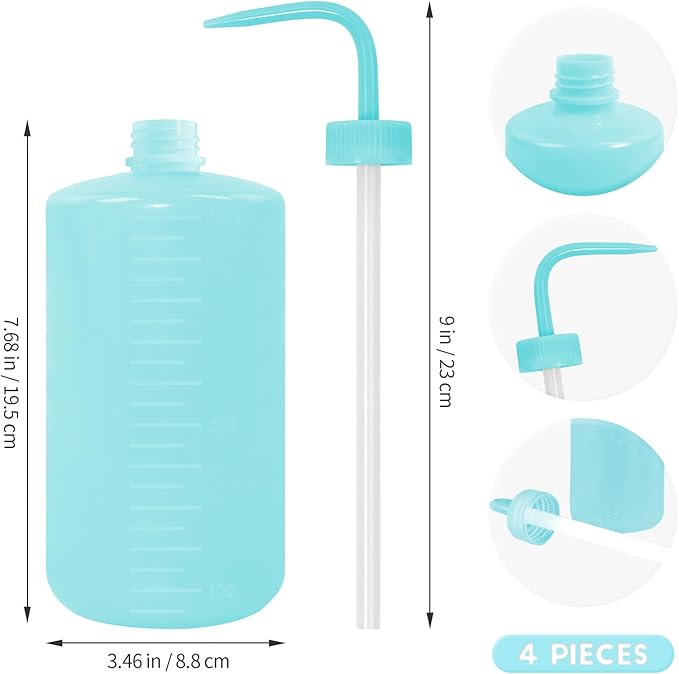 4 Packs Tattoo Wash Bottle Water Squirt Squeeze Diffuser Bottles (Light Blue, 1000ml)
