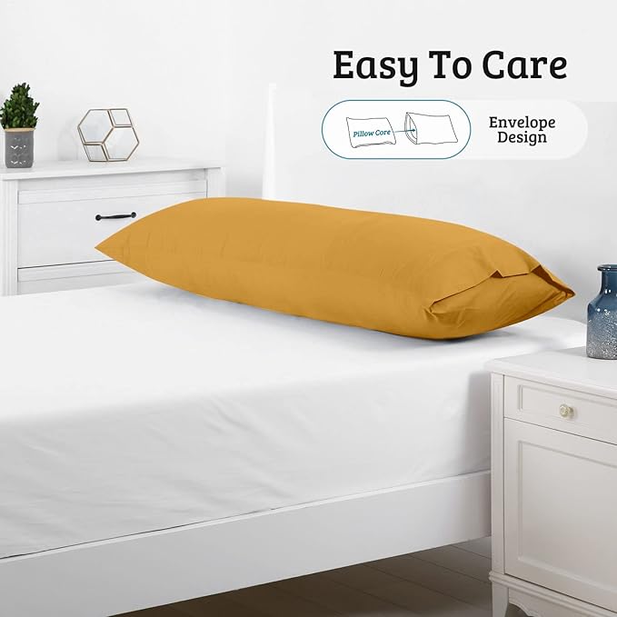 YIYEA Body Pillow Cover Set of 2, Ultra Soft 1800TC Hotel Quality Double Brushed Microfiber Body Pillow Pillowcases, Envelope Closure, Fade Resistant (20"x54", Yellow)