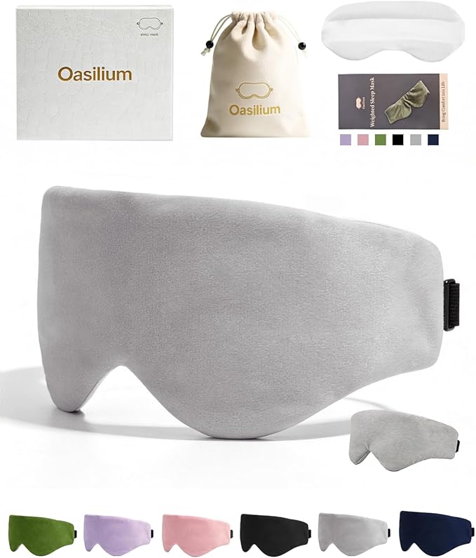Lyocell Weighted Sleep Eye Mask for Women Men, 7oz & 5.3oz, Removable Washable Weighted Bag, Light Blocking Eye Cover, Soft Eye Shade for Travel Essentials, Office Naps, Gift,Grey