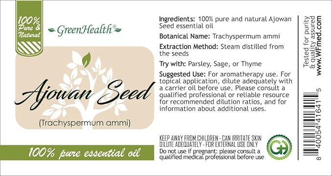 Ajowan Seed Essential Oil - 4 fl oz - Amber Glass Bottle w/Cap - GreenHealth