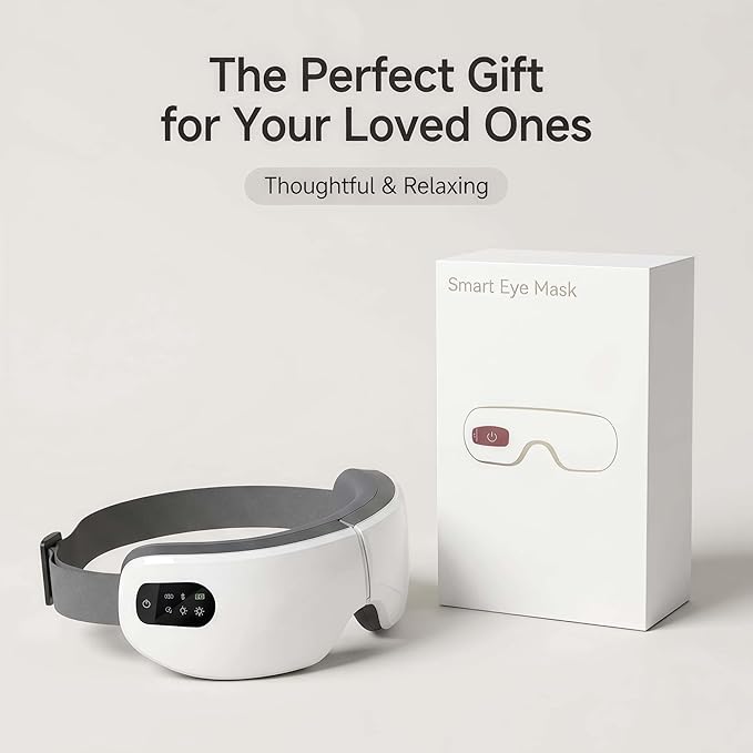 Eye Massager Mask with Heat & Bluetooth Music, 7 Modes for Migraine Relief, Sleep Improvement, Portable, Eye Mask, Gift for Women Men Friends Mom Dad Eyeris 1 White