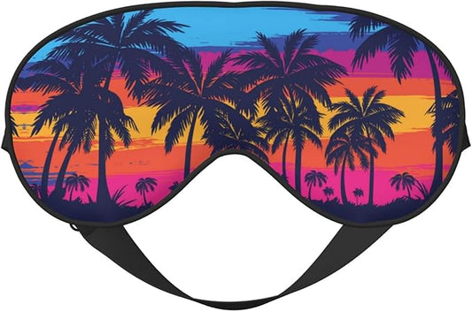 Blue Palm Trees Sleep Mask Orange Sunset Eye Mask with Adjustable Strap Eye Sleep Shade Cover Blocks Light for Women Men Airplane Travel Nap
