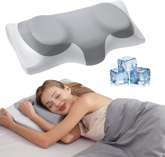 ABLEGRID Dual-Layer Memory Foam Cervical Neck Support Pillow,Contour Cooling Gel Pillow for Neck Shoulder Pain Relief,Ergonomic Orthopedic Adjustable Deep Sleep Bed Pillow for Side,Back,Stomach Sleep
