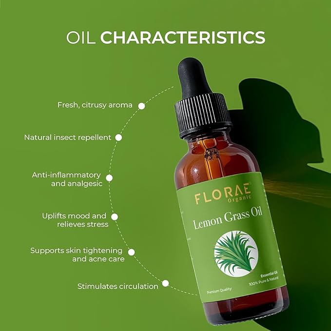 Lemongrass Essential Oil 4 Fl Oz 100% Pure and Natural Essential Oil with Dropper for Diffuser Aromatherapy Massage Candle and Soap Making Fragrance (118 Ml)