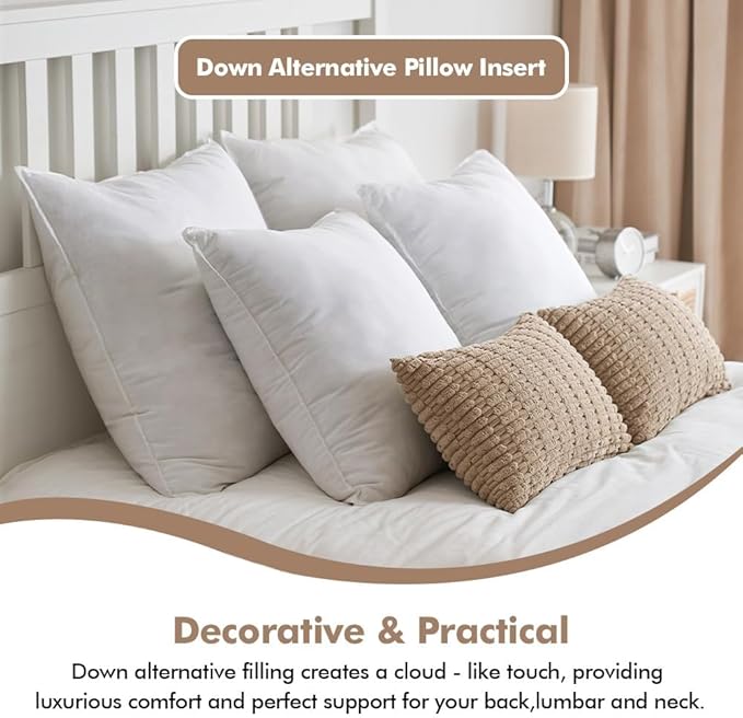 MIULEE 24x24 Down Alternative Pillow Insert Euro Decorative Throw Pillow 24 x 24 Inch Body Bed Sleeping Ultra Soft Fluffy Form for Sofa Couch Bed (Pack of 2)