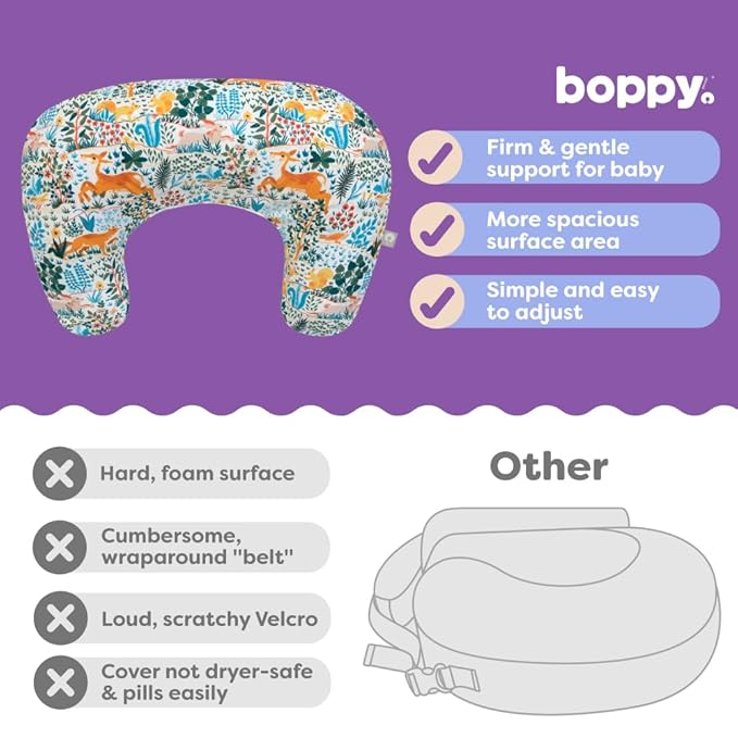 Boppy Nursing Pillow - Firm, Ergonomic U-Shaped Bottle and Breastfeeding Pillow with High Lift for Comfort and Support, Spacious Surface - Colorful Forest Animals