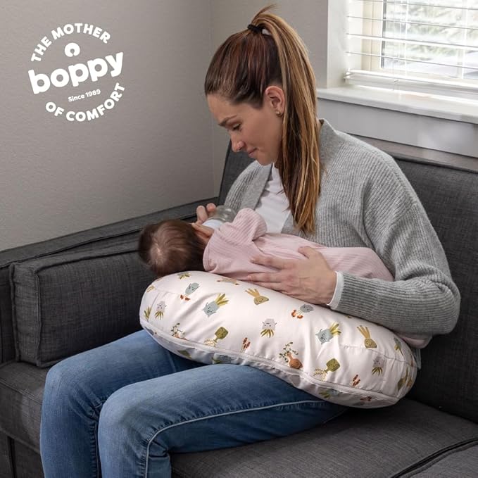 Boppy Nursing Pillow - Firm, Ergonomic U-Shaped Bottle and Breastfeeding Pillow with High Lift for Comfort and Support, Spacious Surface - Tan Happy Houseplants