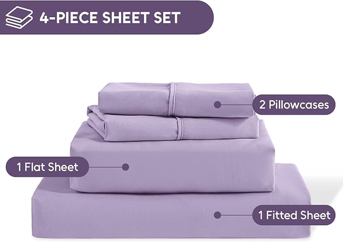Queen Sheet Set, 4 Pieces Hotel Luxury Soft Microfiber Queen Bed Sheets Set, Up to 16" Deep Pockets, Oeko-Tex Sheets with Elastic, Breathable, Wrinkle Free (Purple, Queen)