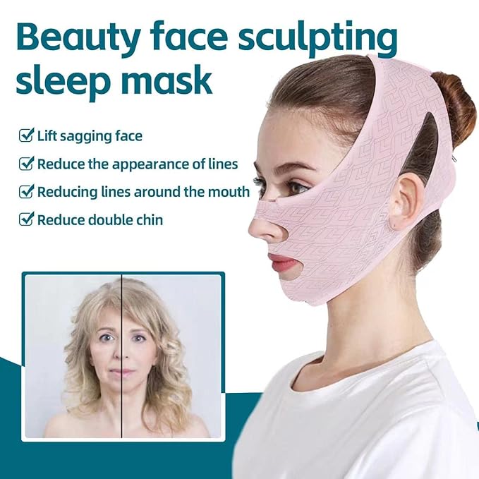 Beauty Face Sculpting Sleep Mask, Double Chin Reducer,V Shaped Slimming Face Mask, Reusable Facial Shaped UP Lift Mask- Anti-Aging and Anti-Wrinkle Band（1Pcs）