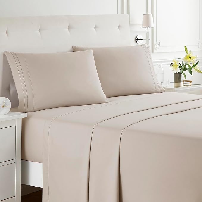 Clara Clark Bed Sheets, Premier 1800 Series Bed Sheet Set, Deep Pocket, Wrinkle, Fade, Stain Resistant, Luxury Soft Bedding Sheets & Pillowcases, Queen, Linen